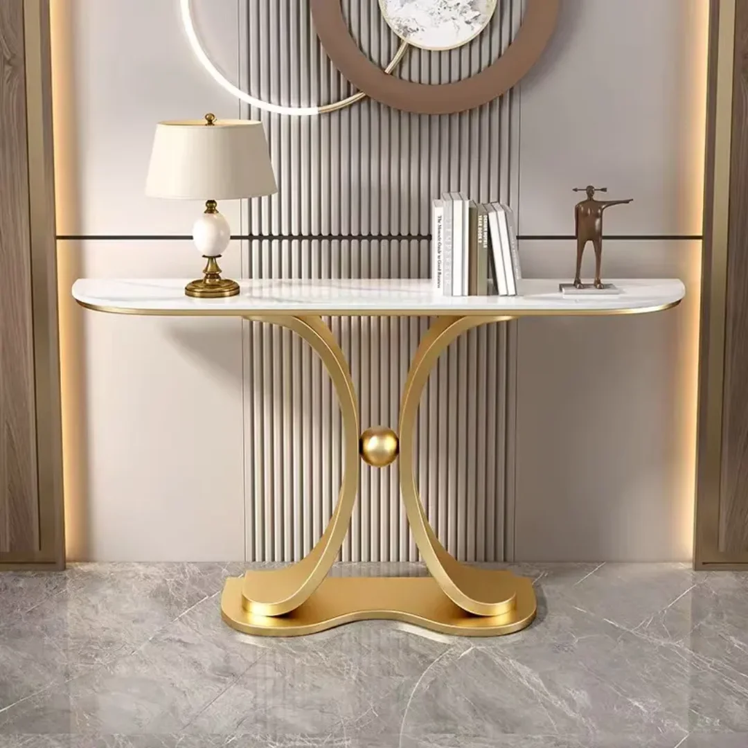Gold & White Marble Console Table Narrow Rectangular Entryway Table - Image 6