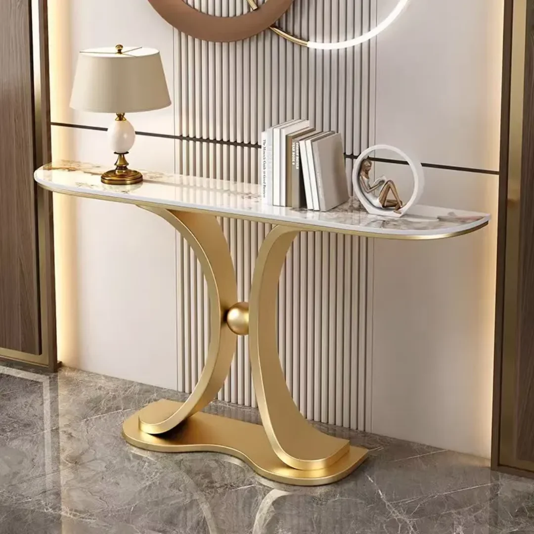 2025/05/1000160137.png Gold & White Marble Console Table Narrow Rectangular Entryway Table - Image 1