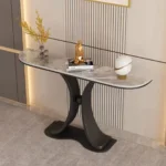 Gold & White Marble Console Table Narrow Rectangular Entryway Table - Image 3