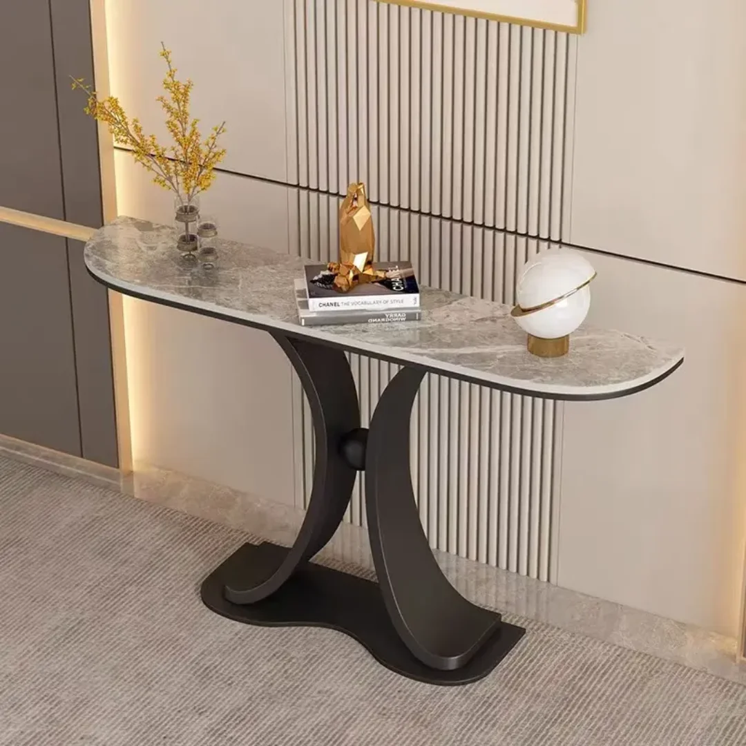 Gold & White Marble Console Table Narrow Rectangular Entryway Table - Image 3