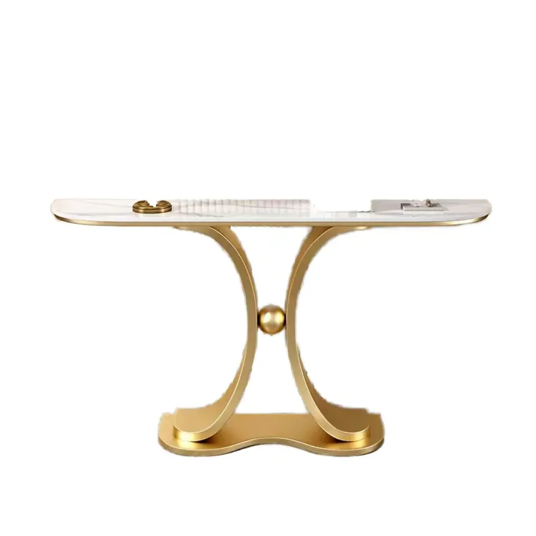 Gold & White Marble Console Table Narrow Rectangular Entryway Table - Image 4