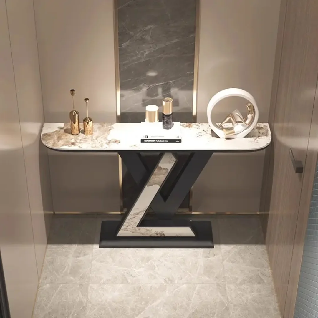 Luxury LV Modern Gold Metal Legs Marble Tabletop Console Table - Image 4