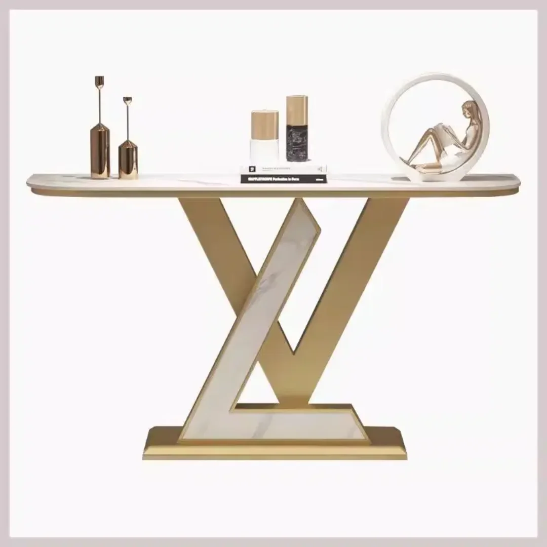 Luxury LV Modern Gold Metal Legs Marble Tabletop Console Table - Image 2