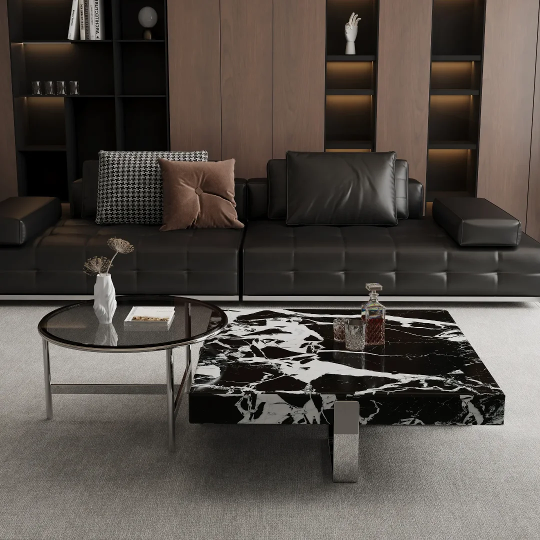 2025/05/1000160263.png Elite Urban Nesting Coffee Table: Stainless Steel & Marble Top Luxury - Image 1