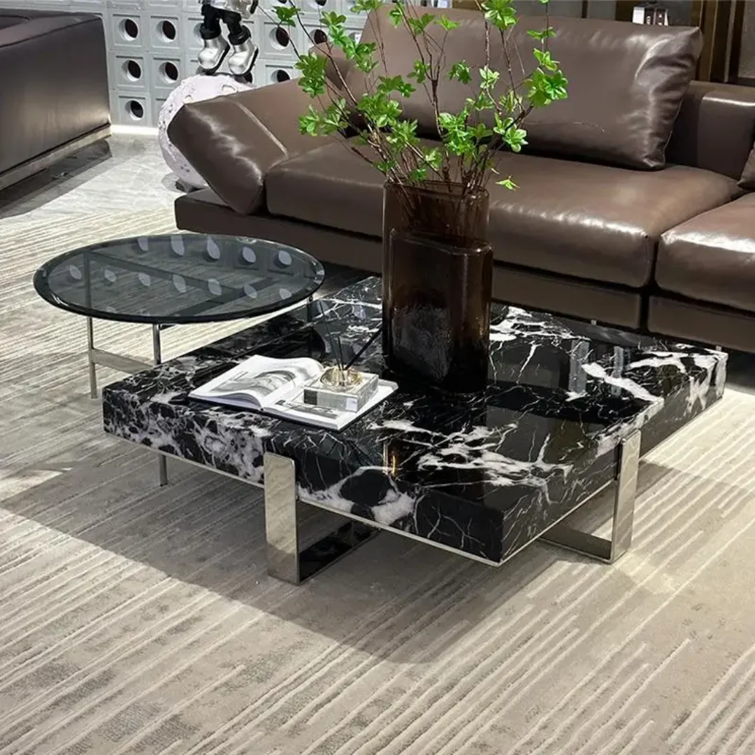 Elite Urban Nesting Coffee Table: Stainless Steel & Marble Top Luxury - Image 2