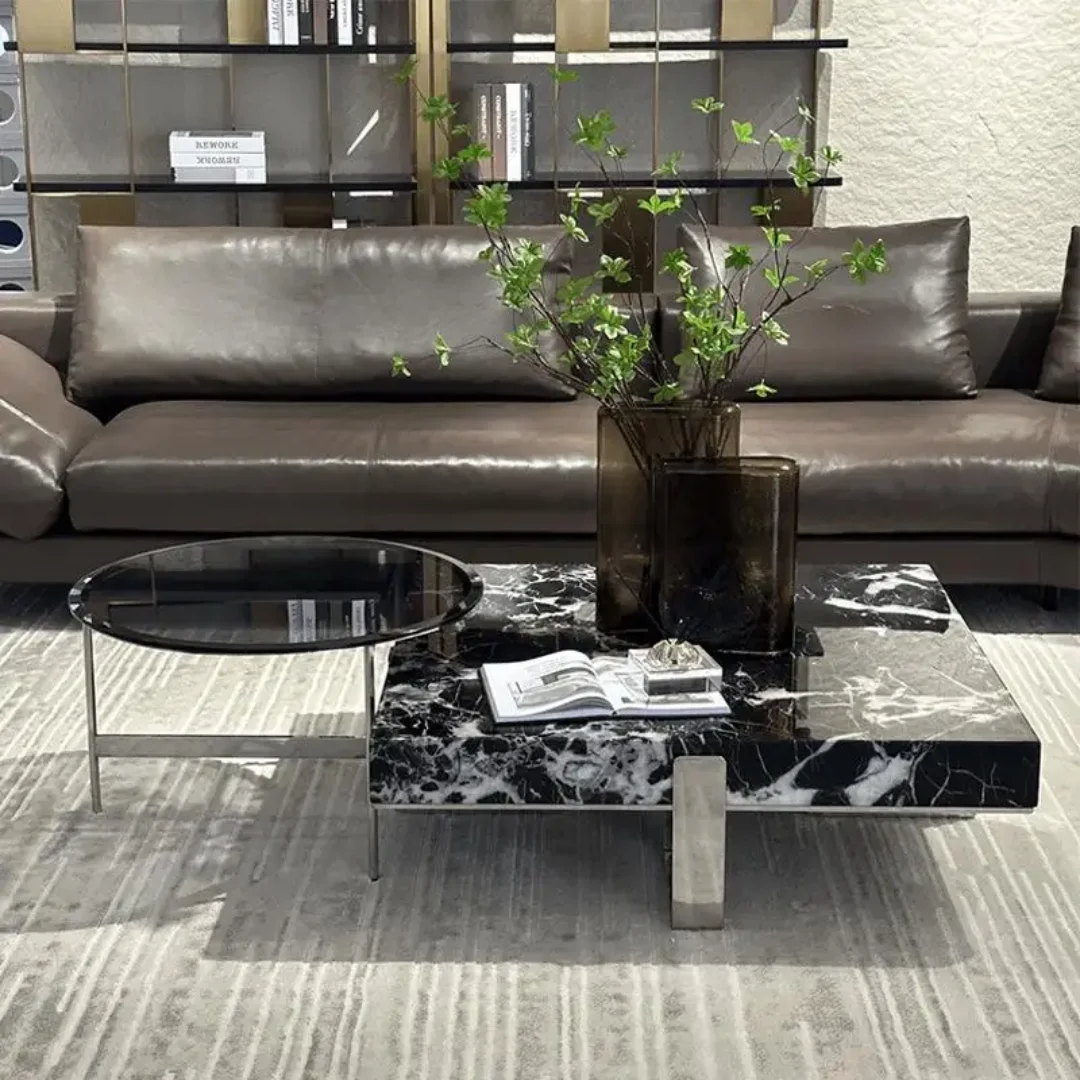Elite Urban Nesting Coffee Table: Stainless Steel & Marble Top Luxury - Image 3