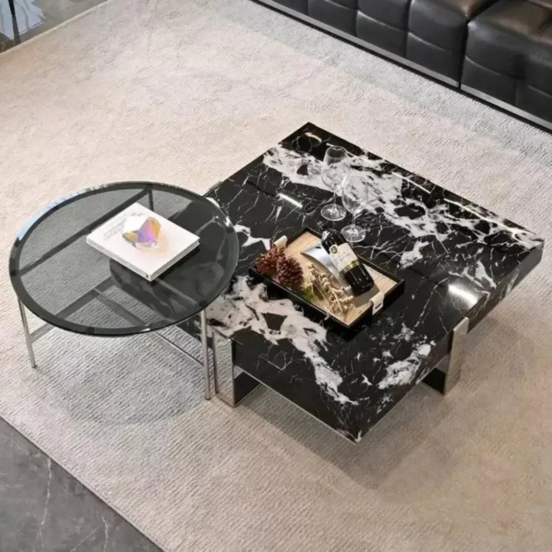 Elite Urban Nesting Coffee Table: Stainless Steel & Marble Top Luxury - Image 6