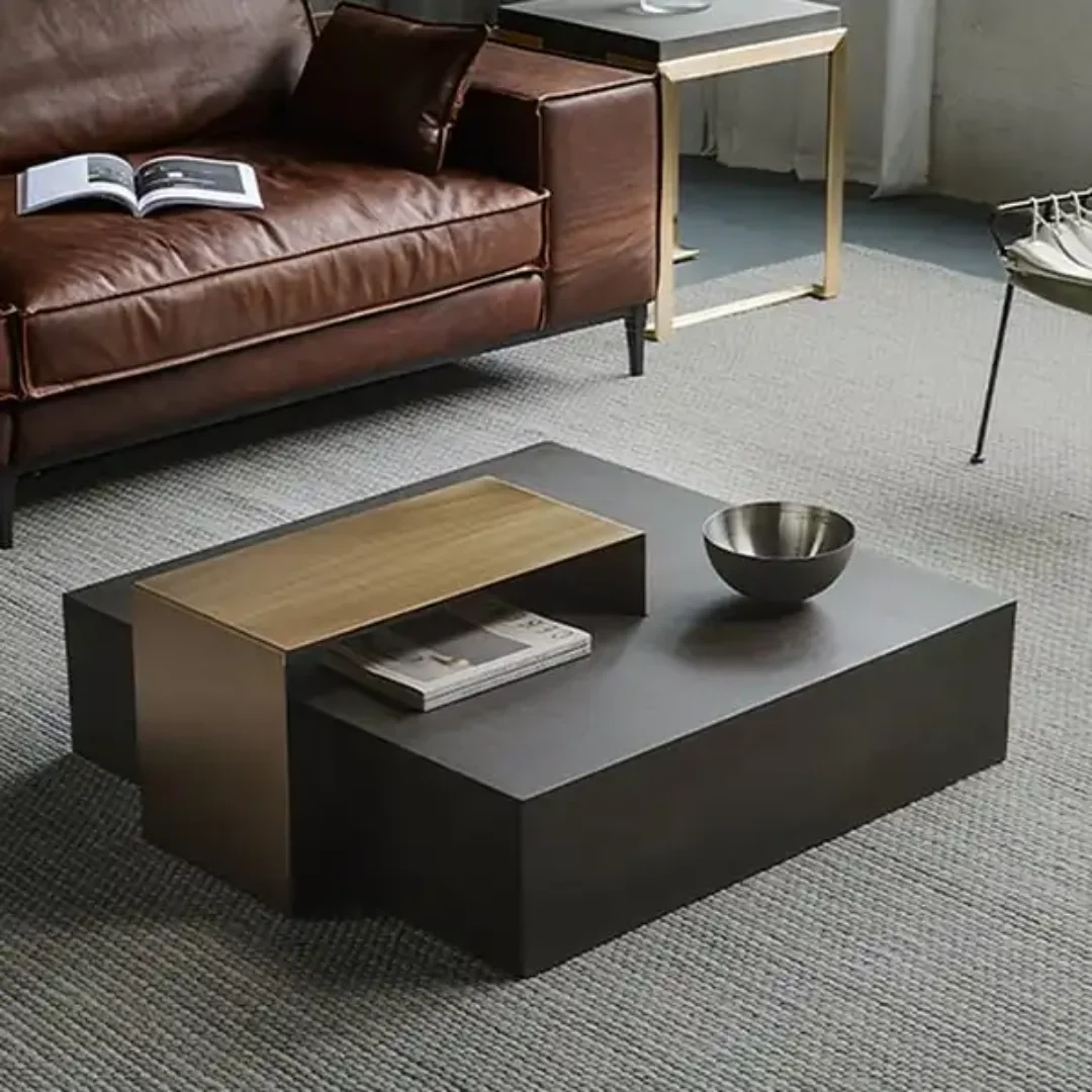 2025/05/1000160435.png Modern Coffee Table With Contemporary Stainless steel Top - Image 1