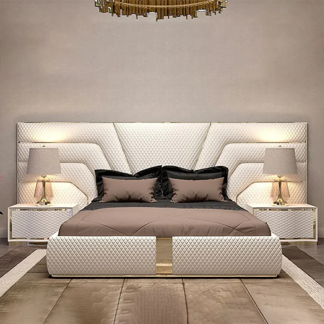Smart Luxury Velvet Bed with LED Lighting & Floating Nightstands – Redefine Bedroom Elegance - Image 4
