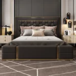 Modern Minimalist Design Simple PU Leather Bed modern King size bed