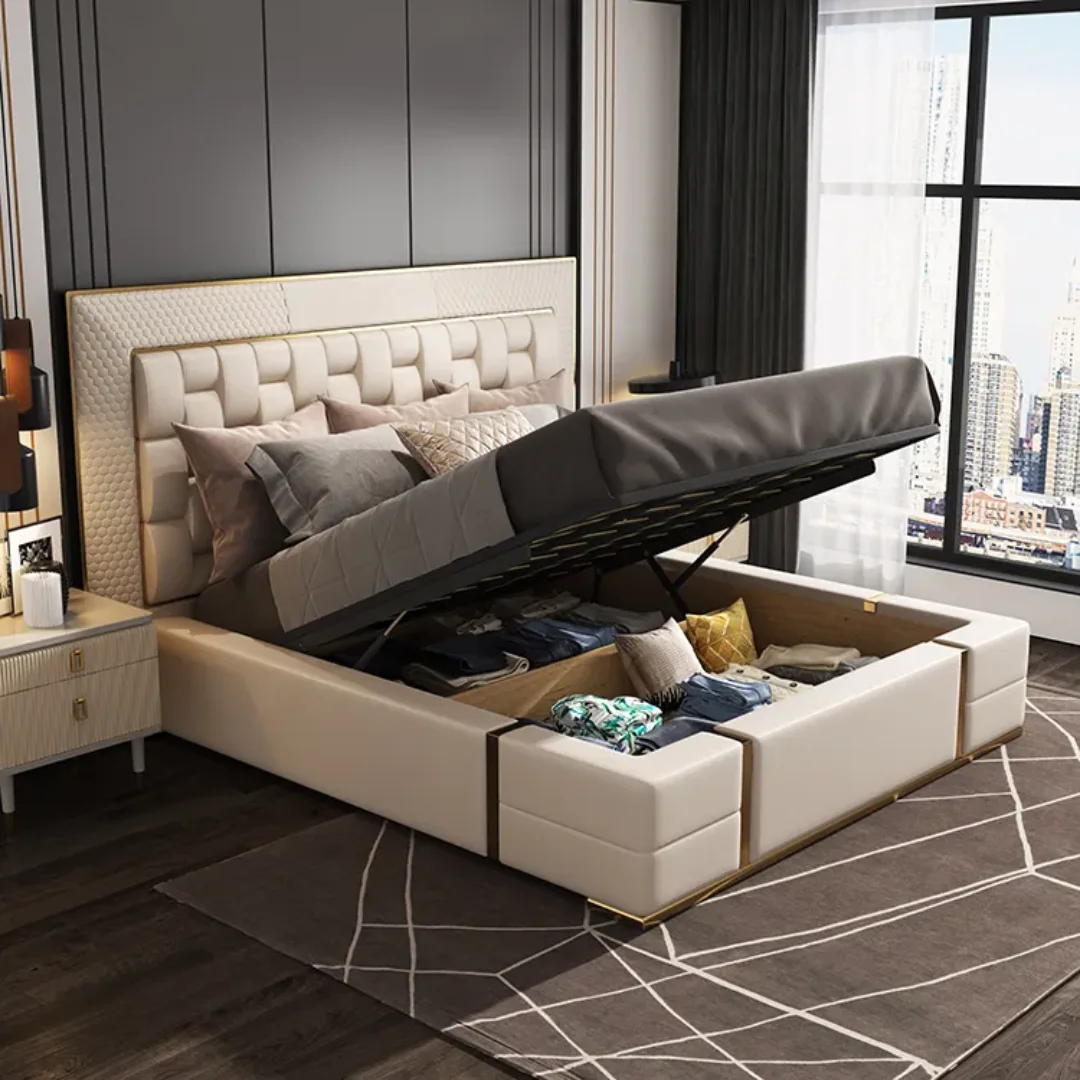 Modern Minimalist Design Simple PU Leather Bed modern King size bed - Image 2