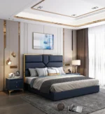 Modern Design High quality Engineered wood Bedroom Furniture light luxury King bed - Image 3