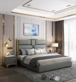 Modern Design High quality Engineered wood Bedroom Furniture light luxury King bed - Image 4