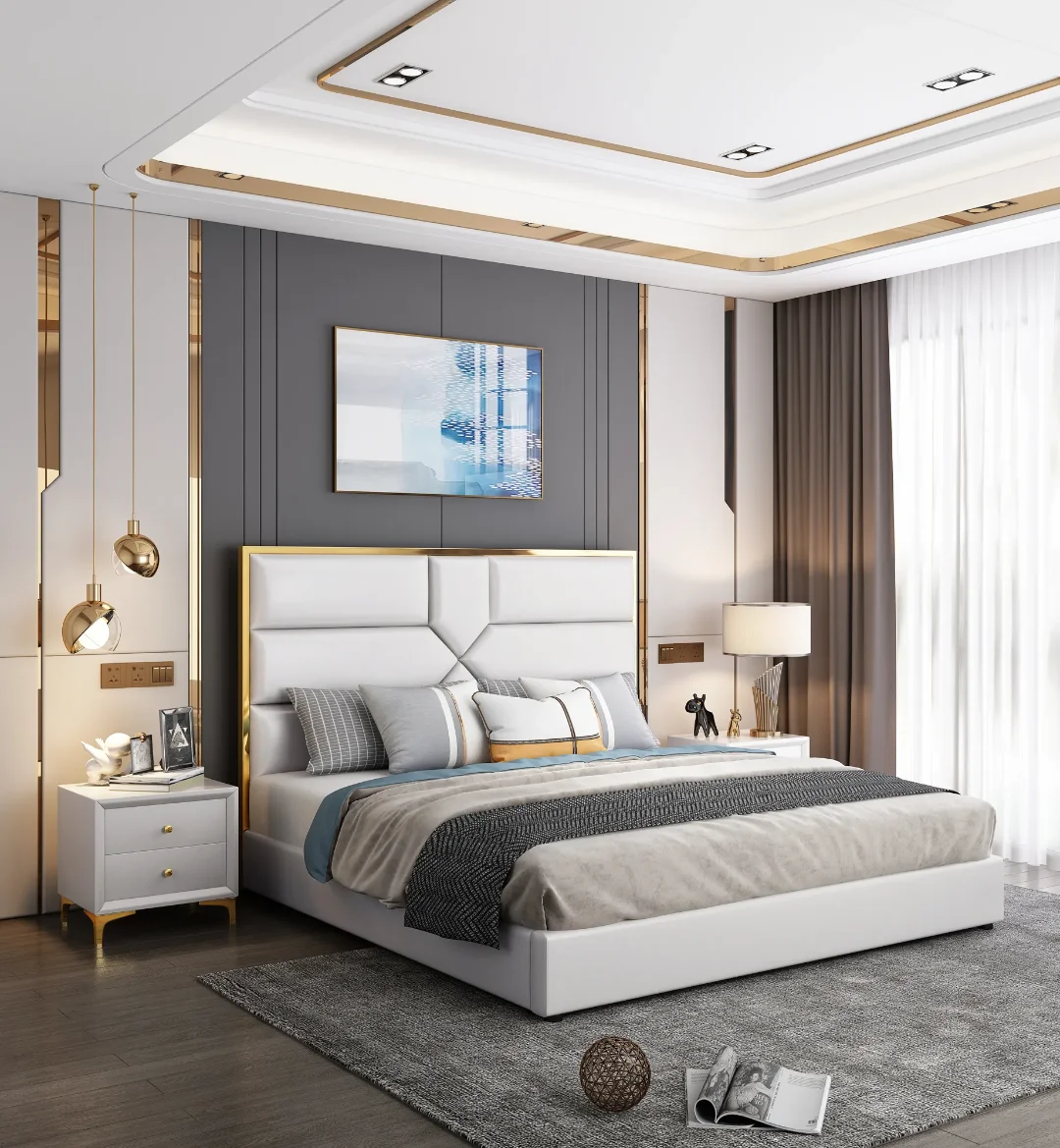 2025/05/1000160803.png Modern Design High quality Engineered wood Bedroom Furniture light luxury King bed - Image 1