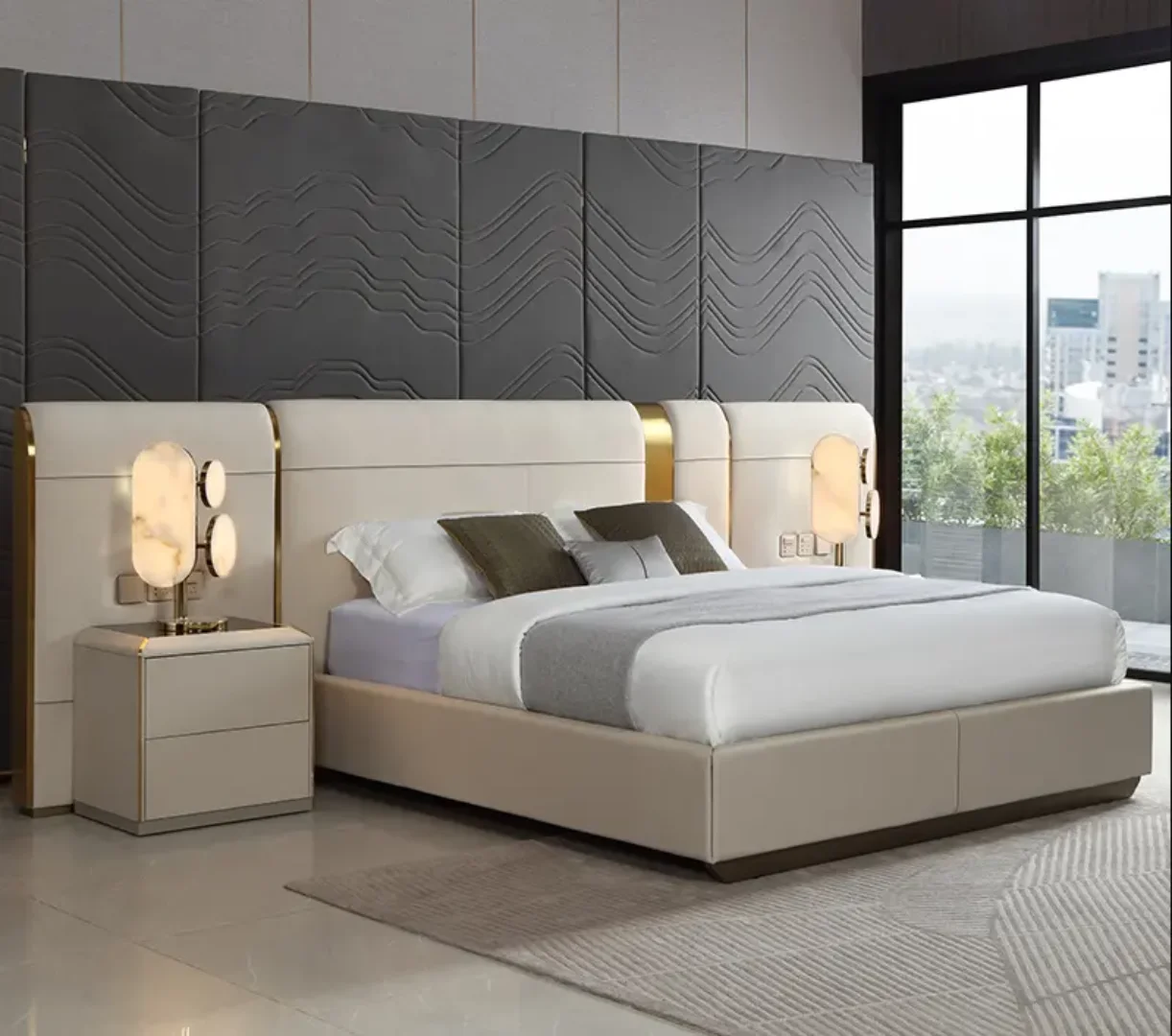 Alvin Bed upholstered luxury king Size Engineered Wood Modern Style with Hydraulic Storage - Image 5