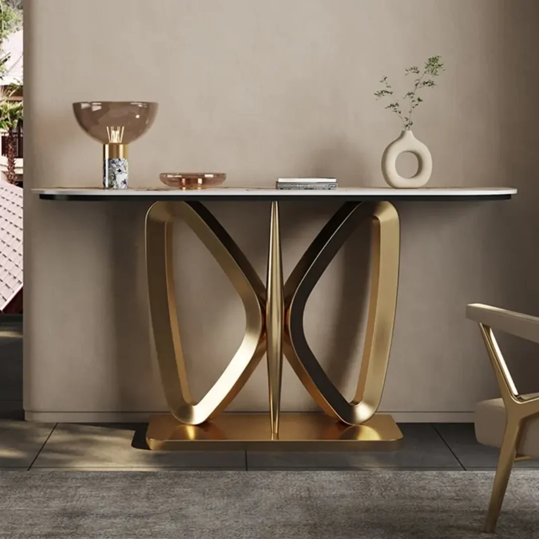 2025/05/1000161320-1.png Modern Luxury Living Room Entry Table Rose Gold Nordic Stainless Steel Base Marble Console Table - Image 1