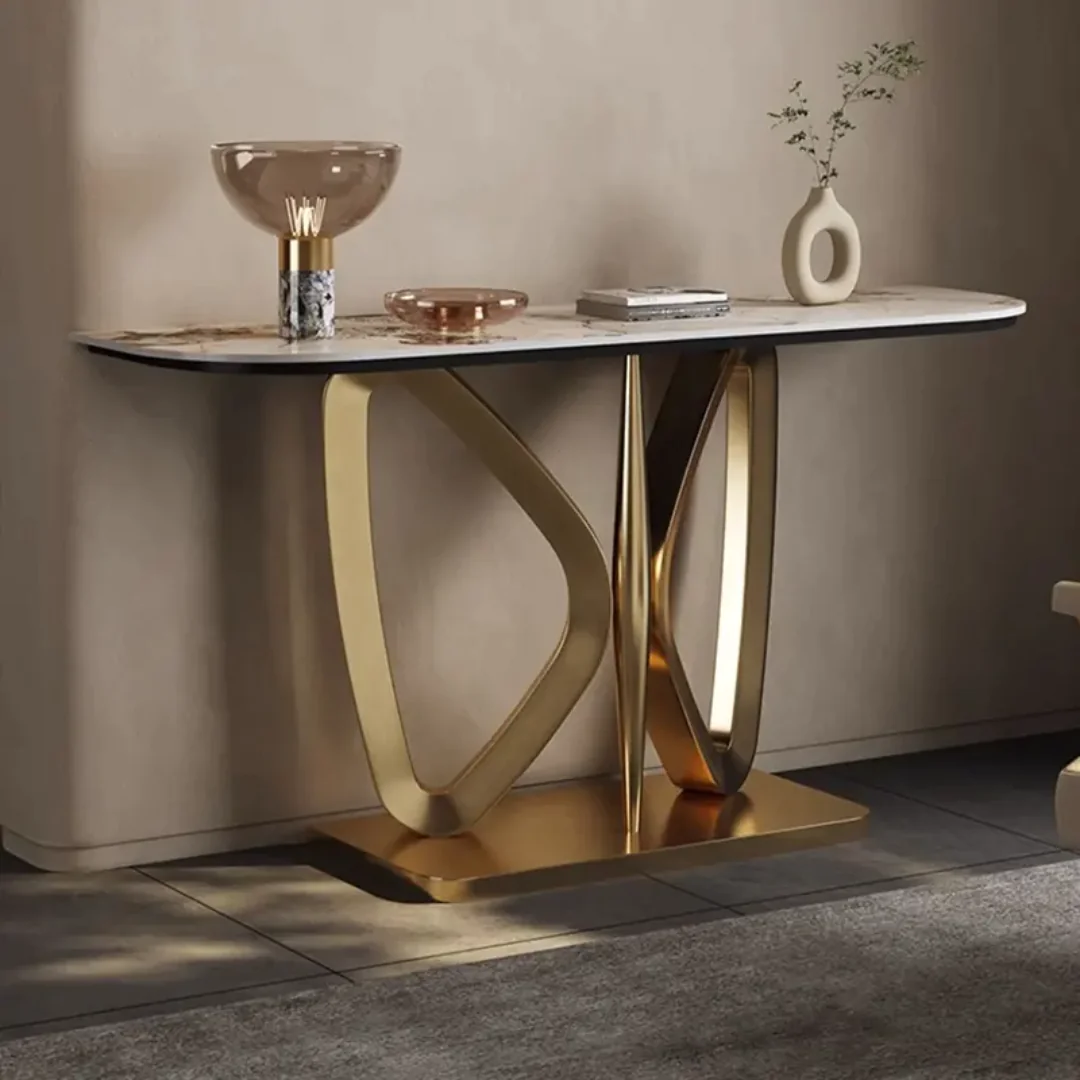 Modern Luxury Living Room Entry Table Rose Gold Nordic Stainless Steel Base Marble Console Table - Image 3