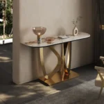 Modern Luxury Living Room Entry Table Rose Gold Nordic Stainless Steel Base Marble Console Table - Image 2