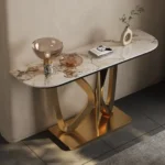 Modern Luxury Living Room Entry Table Rose Gold Nordic Stainless Steel Base Marble Console Table - Image 4