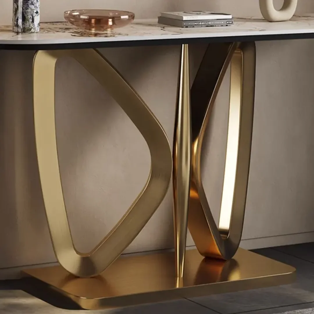 Modern Luxury Living Room Entry Table Rose Gold Nordic Stainless Steel Base Marble Console Table - Image 5