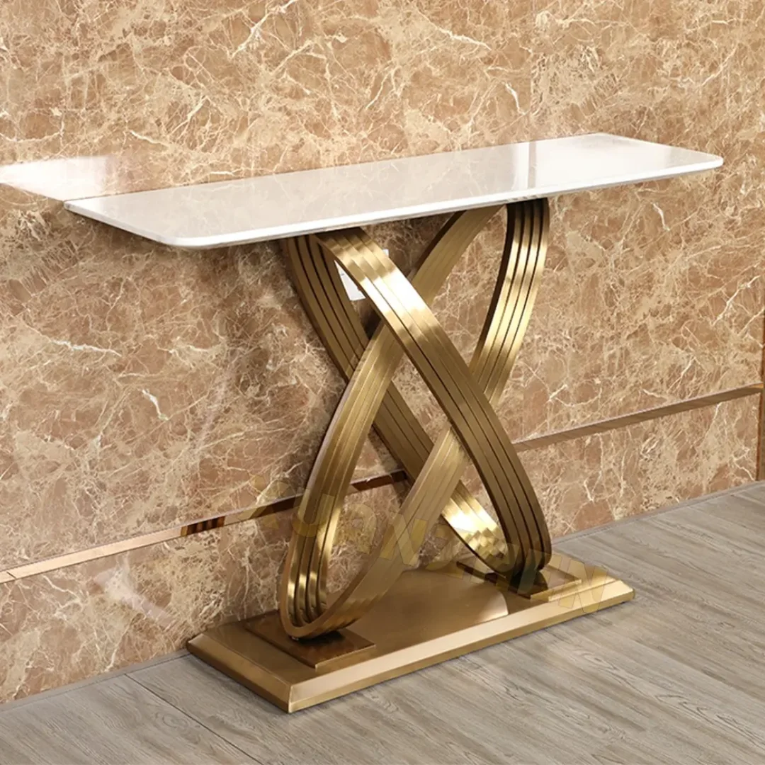 2025/05/1000161342.png White Console Table Narrow Rectangular Marble Top Entryway Table - Image 1