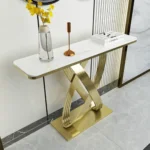 White Console Table Narrow Rectangular Marble Top Entryway Table - Image 3