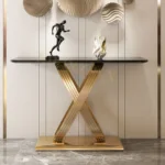 White Console Table Narrow Rectangular Marble Top Entryway Table - Image 4