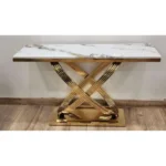 White Console Table Narrow Rectangular Marble Top Entryway Table - Image 5