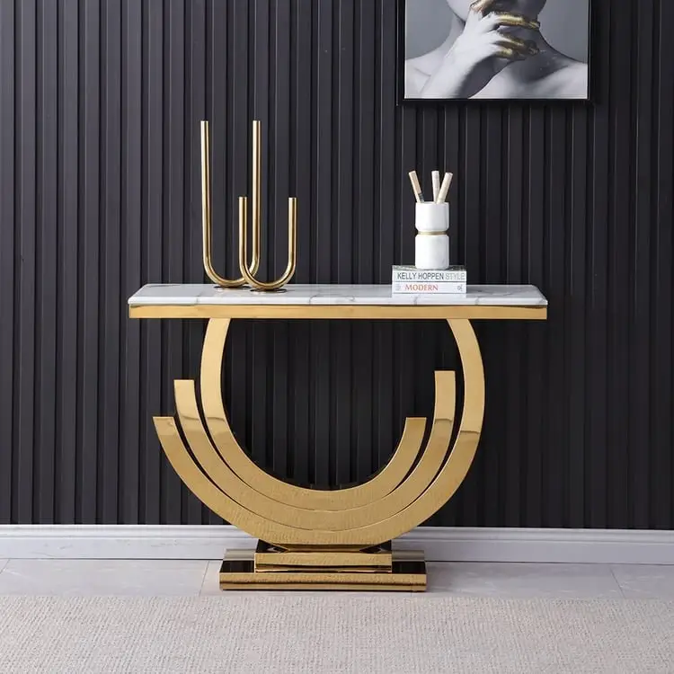 Marble Faux with Gold Finish Frame Stainless Steel base - Image 5