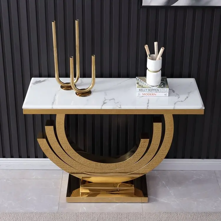 Marble Faux with Gold Finish Frame Stainless Steel base - Image 3