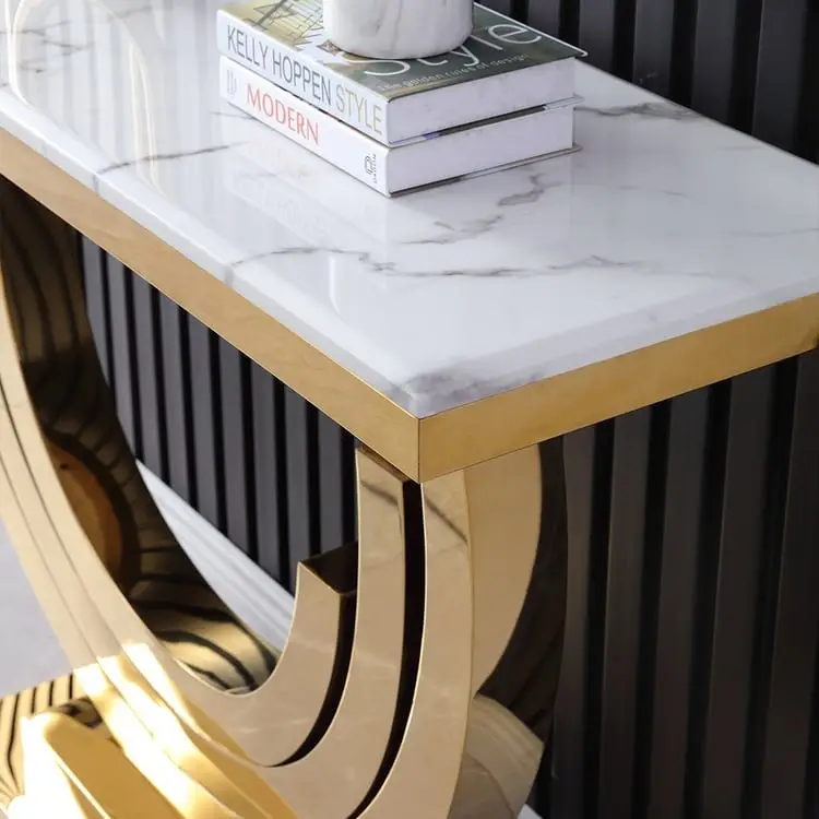 Marble Faux with Gold Finish Frame Stainless Steel base - Image 2
