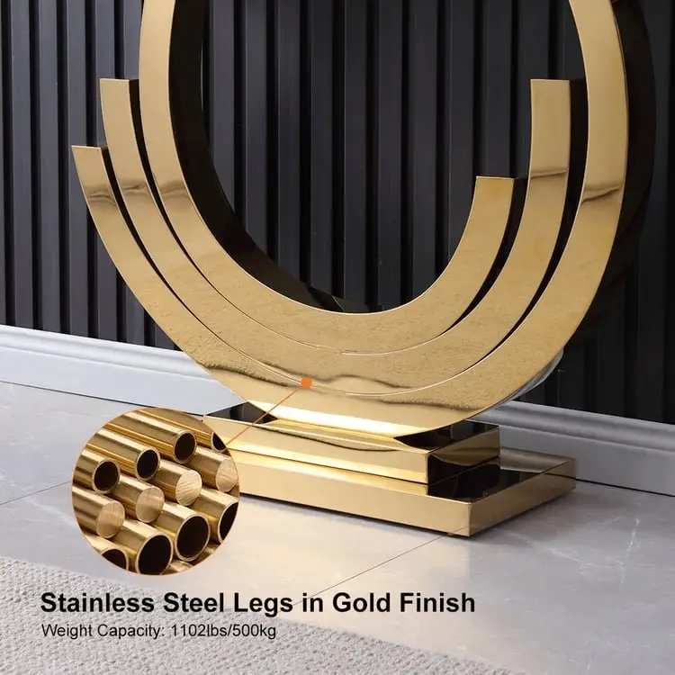 Marble Faux with Gold Finish Frame Stainless Steel base - Image 8