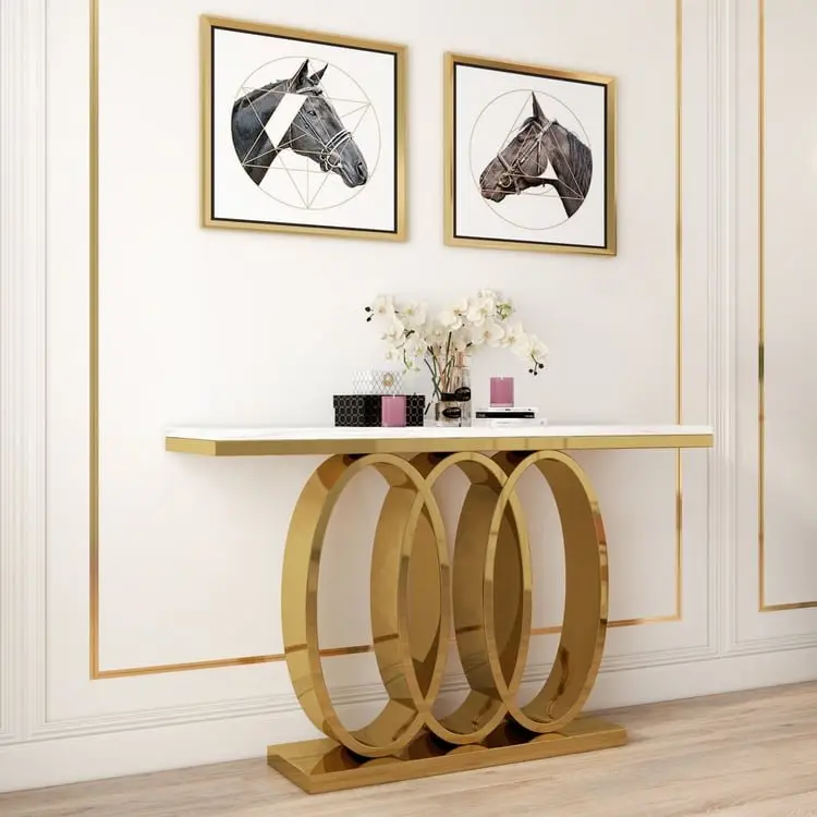 Modern Marble Console Table – Gold Finish | Luxury Meets Geometry - Image 3