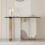Sleek Gold Elegance: Modern Stainless Steel and Stone Console Table - Image 15