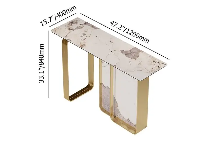 Sleek Gold Elegance: Modern Stainless Steel and Stone Console Table - Image 18