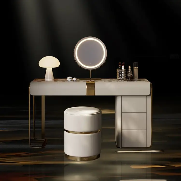 Egon Modern White Dresser with Glass Top and Leather Finish - Perfect Blend of Style and Functionality - Image 2
