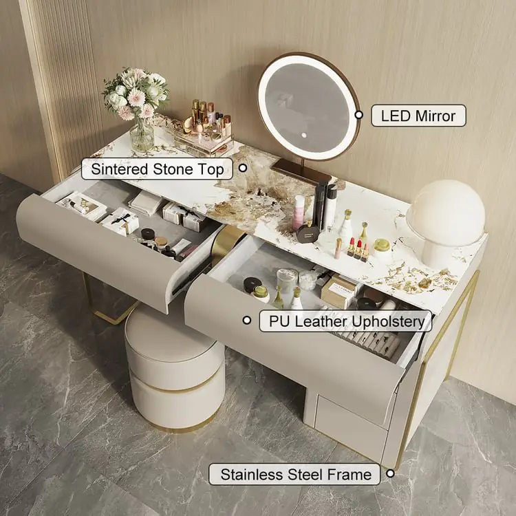 Egon Modern White Dresser with Glass Top and Leather Finish - Perfect Blend of Style and Functionality - Image 13