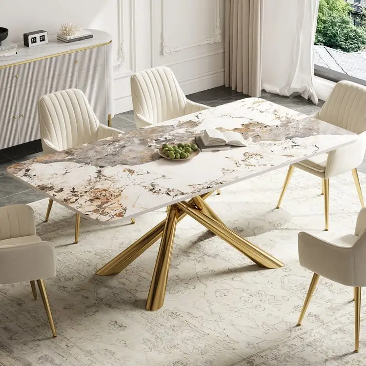 2025/05/1000161733.jpg Mercer Dining Table Stainless Steel With White Marble Top - Image 1