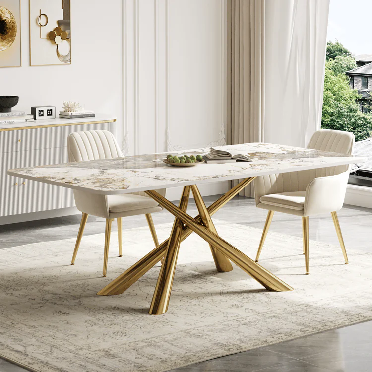 Mercer Dining Table Stainless Steel With White Marble Top - Image 4