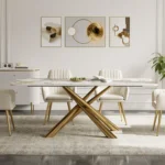 Mercer Dining Table Stainless Steel With White Marble Top - Image 5