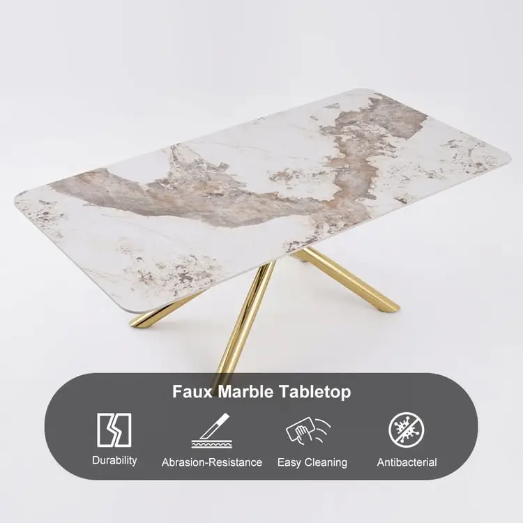 Mercer Dining Table Stainless Steel With White Marble Top - Image 6