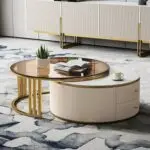 Colonel Modern Rotating Nesting Coffee Table Set – Gold & Glass Elegance - Image 6