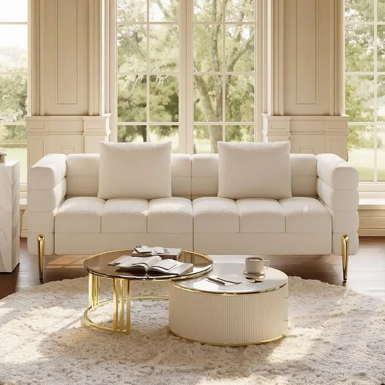 Colonel Modern Rotating Nesting Coffee Table Set – Gold & Glass Elegance - Image 7