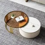 Colonel Modern Rotating Nesting Coffee Table Set – Gold & Glass Elegance - Image 2