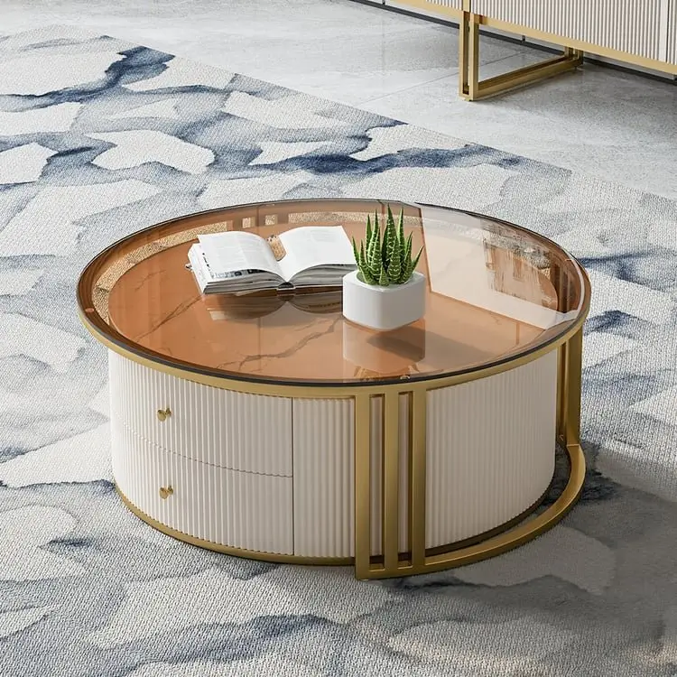 Colonel Modern Rotating Nesting Coffee Table Set – Gold & Glass Elegance - Image 5