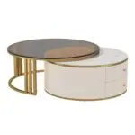 Colonel Modern Rotating Nesting Coffee Table Set – Gold & Glass Elegance - Image 9
