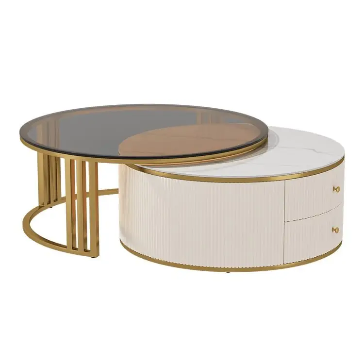 Colonel Modern Rotating Nesting Coffee Table Set – Gold & Glass Elegance - Image 9