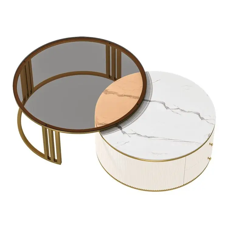 Colonel Modern Rotating Nesting Coffee Table Set – Gold & Glass Elegance - Image 10