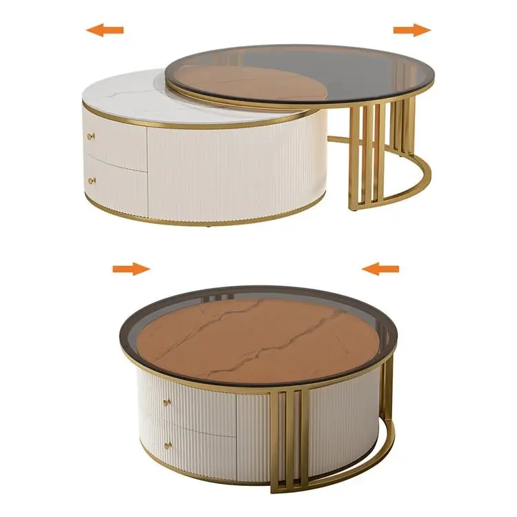 Colonel Modern Rotating Nesting Coffee Table Set – Gold & Glass Elegance - Image 8