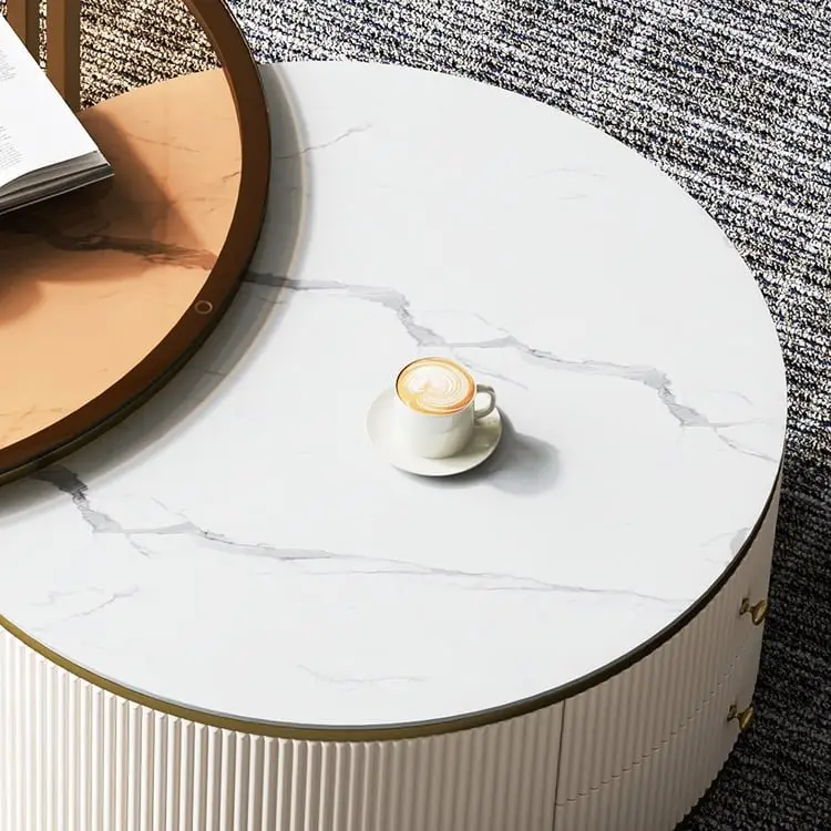 Colonel Modern Rotating Nesting Coffee Table Set – Gold & Glass Elegance - Image 4